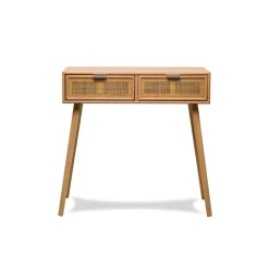 3S. x Home Console scandinave en bois avec 2 tiroirs Cannage Rotin Gris Discount