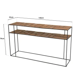 Macabane Console SIXTINE 2 plateaux teck et métal New