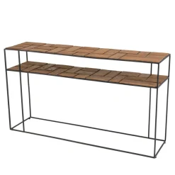 Macabane Console SIXTINE 2 plateaux teck et métal New
