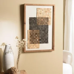 Macabane Décoration murale n°2 mosaïque en Pin recyclé SANDY beige et noire New