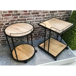 3S. x Home Desserte à roulettes avec plateaux en MDF décor chêne et en en Tube d'acier laqué Noir Clearance