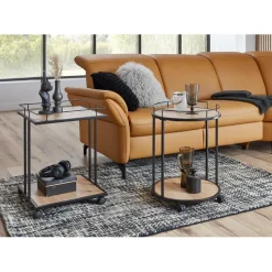 3S. x Home Desserte à roulettes avec plateaux en MDF décor chêne et en en Tube d'acier laqué Noir Clearance