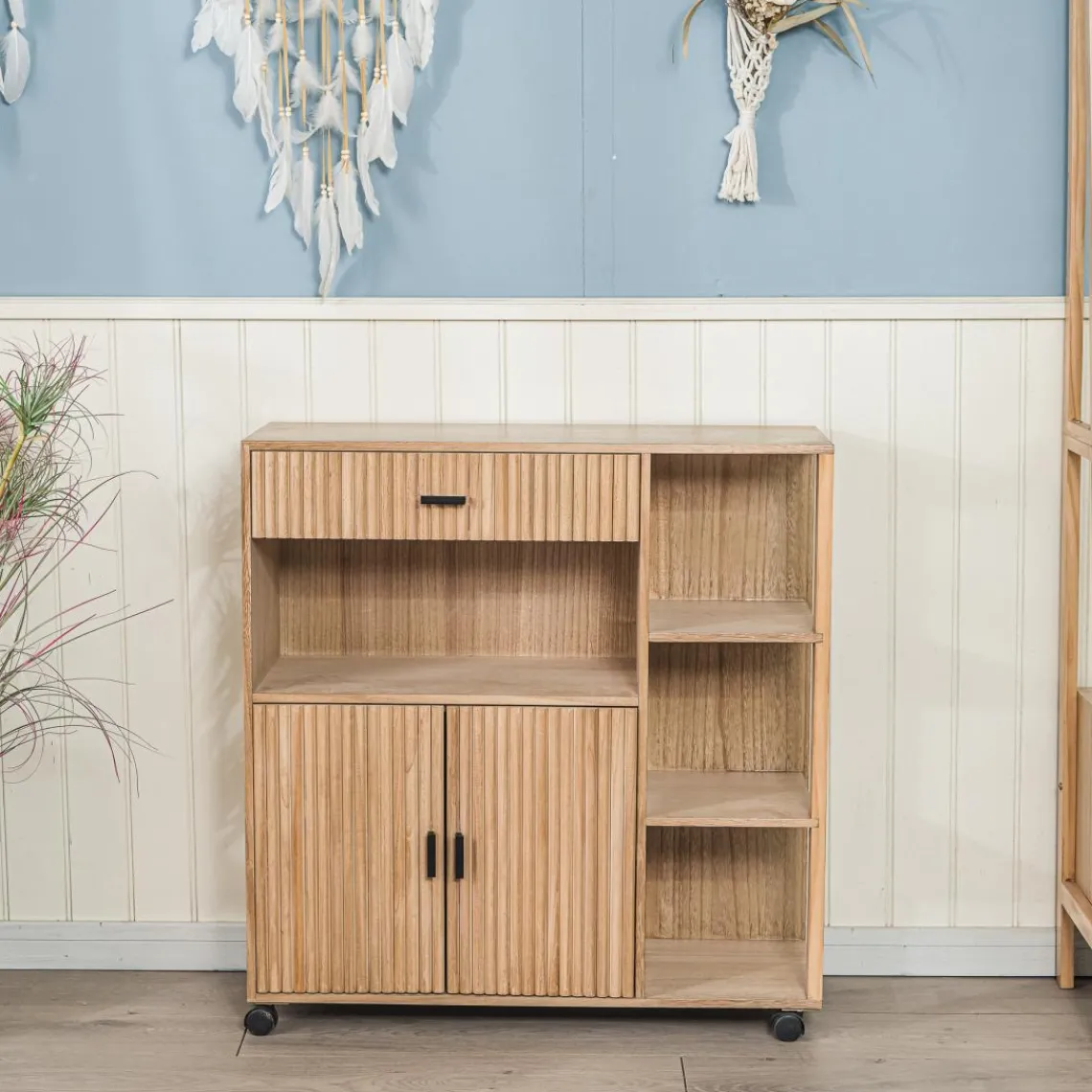 3S. x Home Desserte Chariot Bois Massif Rotin New