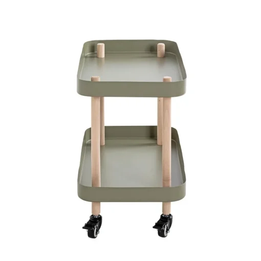 3S. x Home Desserte deux niveaux en bois avec plateaux métal laqué vert
