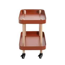 3S. x Home Desserte deux niveaux en bois avec plateaux métal laqué rouge Outlet