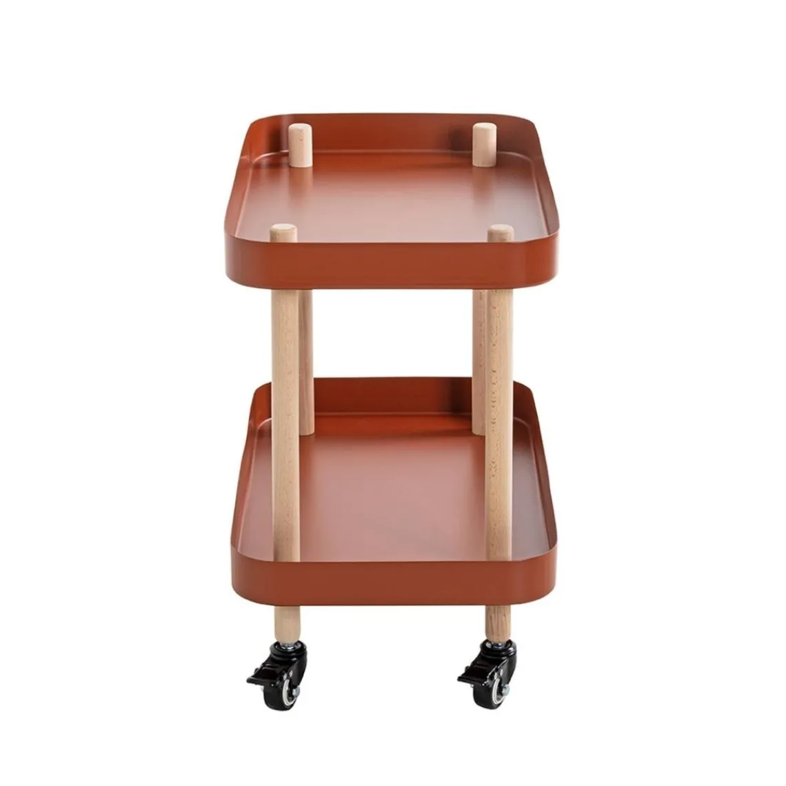 3S. x Home Desserte deux niveaux en bois avec plateaux métal laqué rouge Outlet