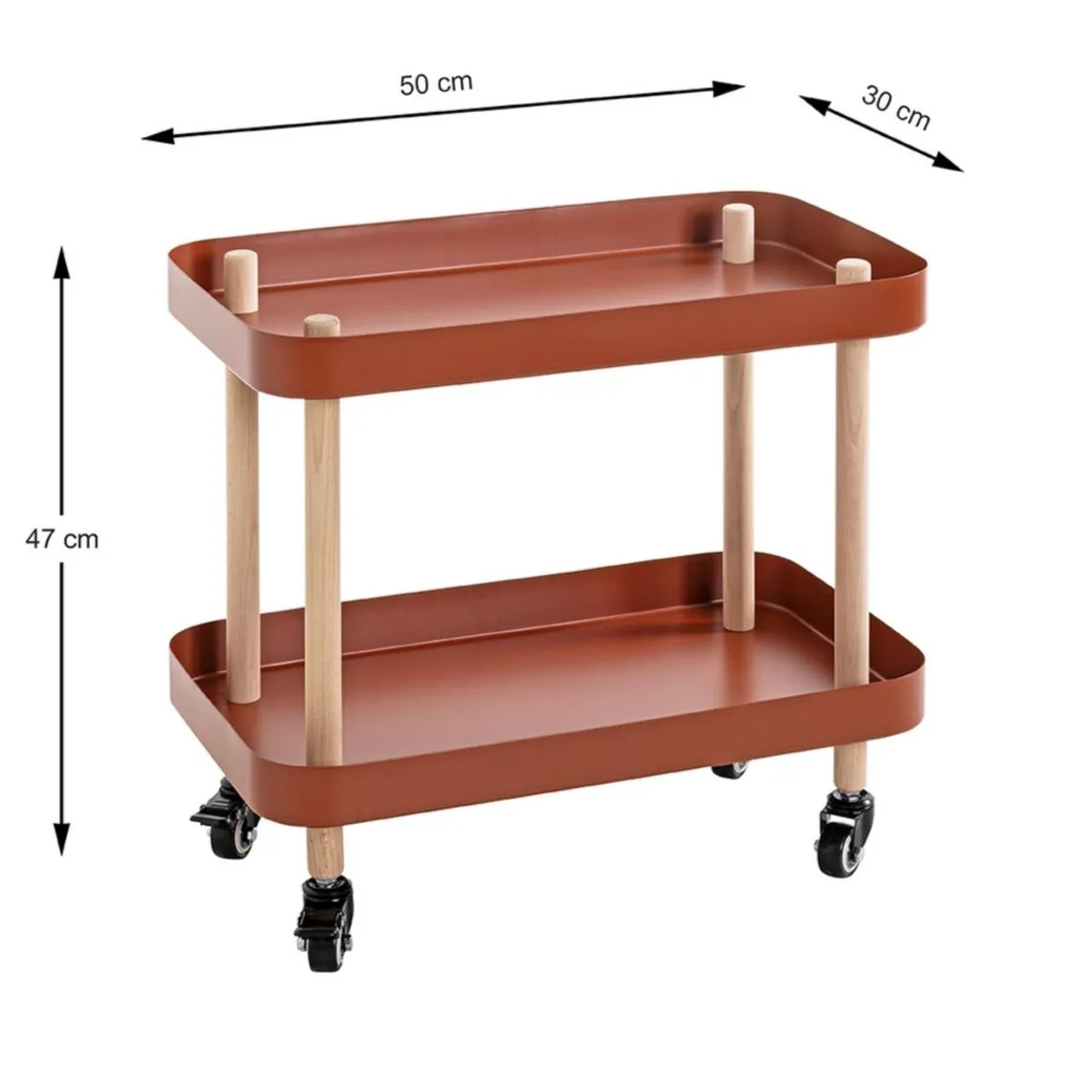 3S. x Home Desserte deux niveaux en bois avec plateaux métal laqué rouge Outlet