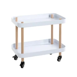 3S. x Home Desserte deux niveaux en bois avec plateaux métal laqué blanc New