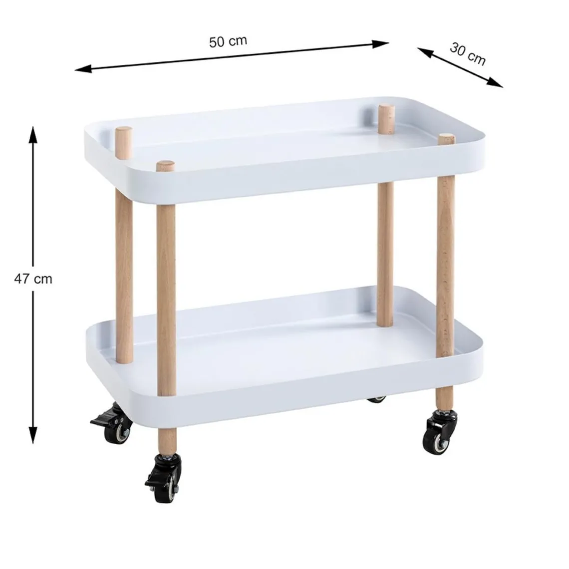 3S. x Home Desserte deux niveaux en bois avec plateaux métal laqué blanc New