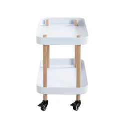 3S. x Home Desserte deux niveaux en bois avec plateaux métal laqué blanc New