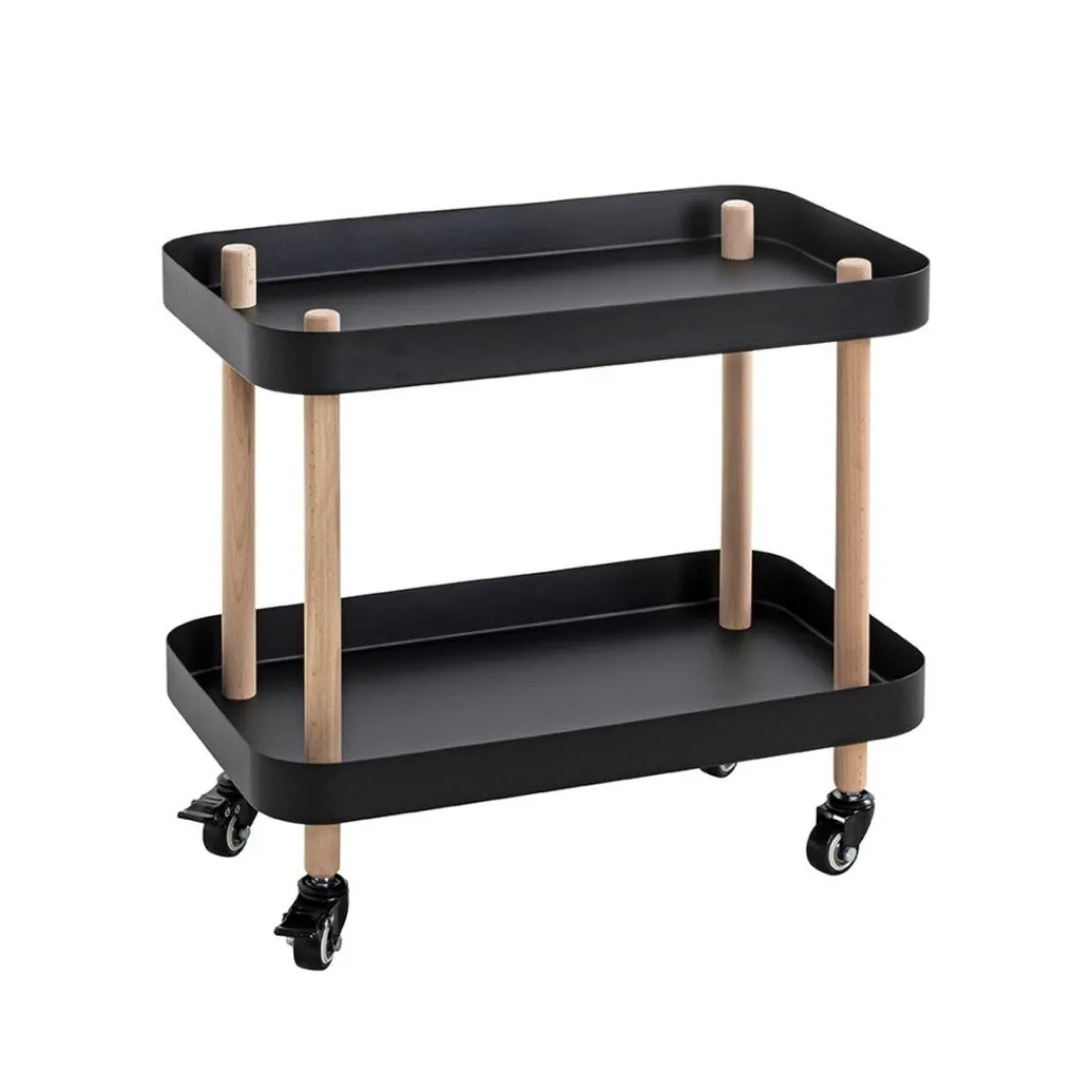 3S. x Home Desserte deux niveaux en bois avec plateaux métal laqué noir Online