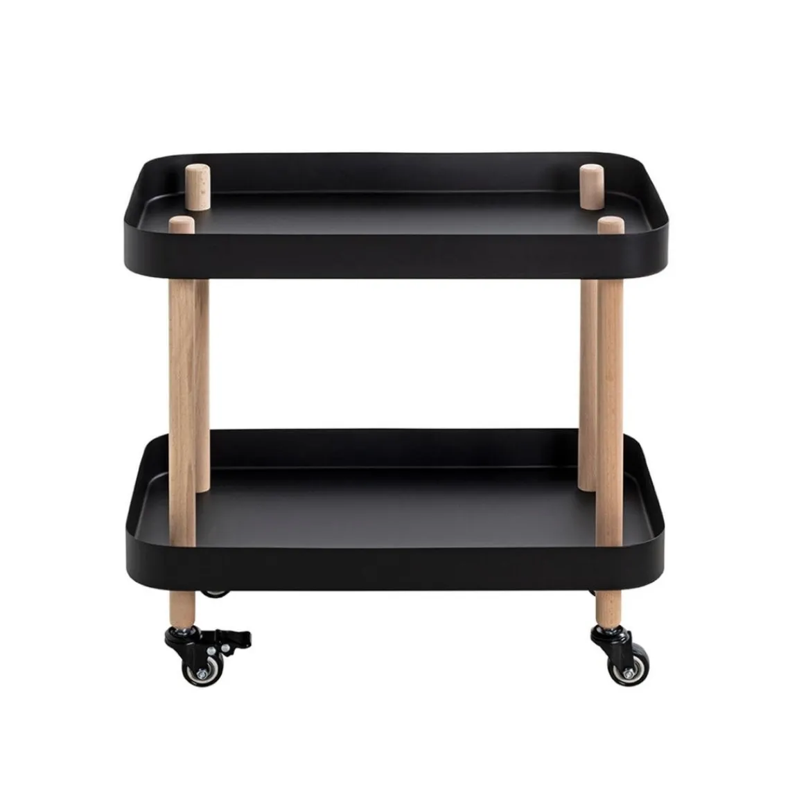 3S. x Home Desserte deux niveaux en bois avec plateaux métal laqué noir Online