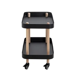 3S. x Home Desserte deux niveaux en bois avec plateaux métal laqué noir Online