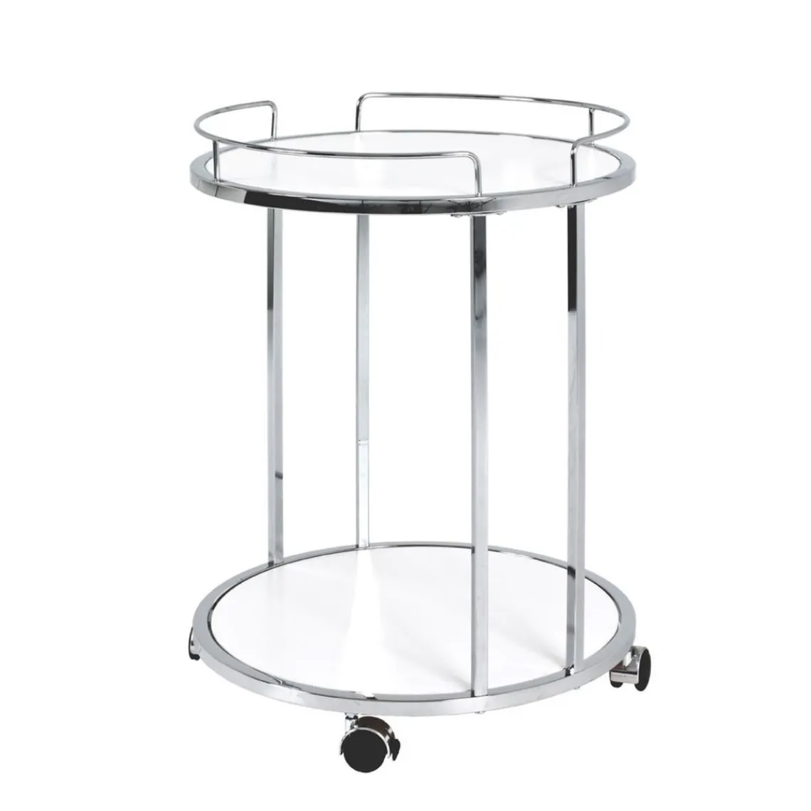 3S. x Home Desserte sur roulettes avec Structure chromé et plateaux en MDF décor Blanc Hot