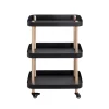 3S. x Home Desserte trois niveaux en bois avec étagères métal laqué noir New
