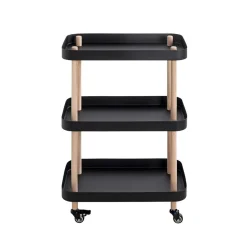 3S. x Home Desserte trois niveaux en bois avec étagères métal laqué noir New