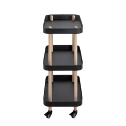 3S. x Home Desserte trois niveaux en bois avec étagères métal laqué noir New