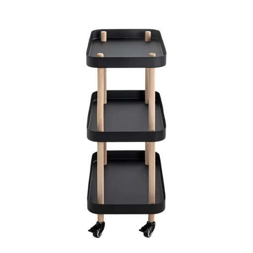 3S. x Home Desserte trois niveaux en bois avec étagères métal laqué noir New