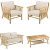 Macabane Ensemble canapé 2 places 2 fauteuils et une 1 table basse BORNEO en teck WILL Blanc Discount
