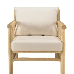 Macabane Ensemble canapé 2 places 2 fauteuils et une 1 table basse BORNEO en teck WILL Blanc Discount