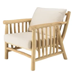 Macabane Ensemble canapé 2 places 2 fauteuils et une 1 table basse BORNEO en teck WILL Blanc Discount