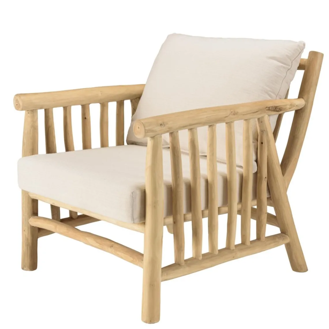 Macabane Ensemble canapé 2 places 2 fauteuils et une 1 table basse BORNEO en teck WILL Blanc Discount