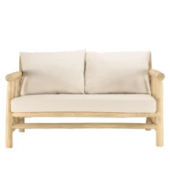 Macabane Ensemble canapé 2 places 2 fauteuils et une 1 table basse BORNEO en teck WILL Blanc Discount