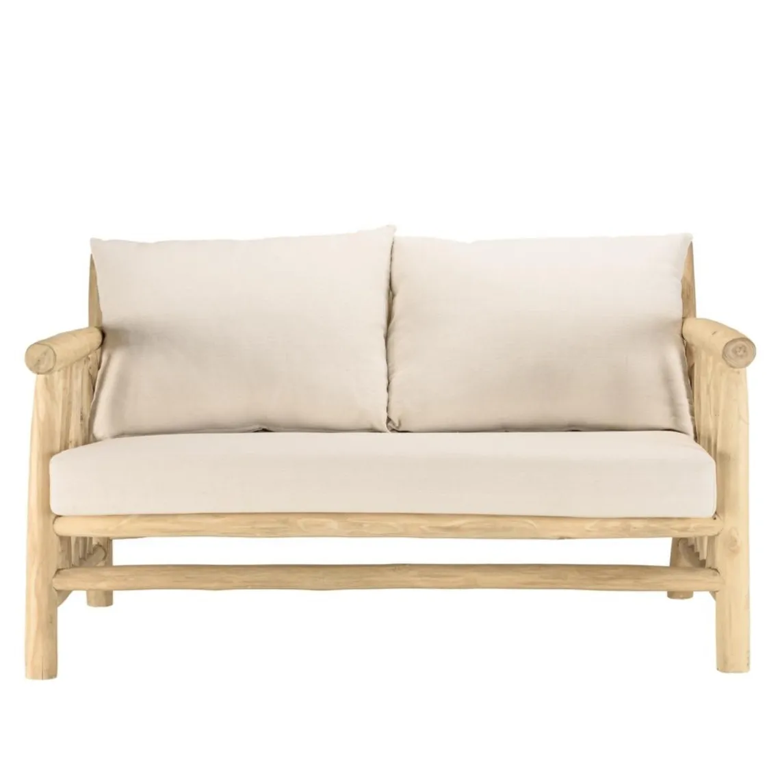 Macabane Ensemble canapé 2 places 2 fauteuils et une 1 table basse BORNEO en teck WILL Blanc Discount