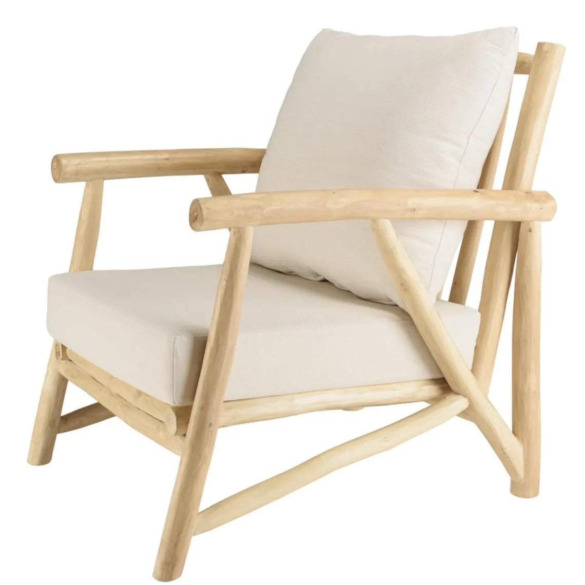 Macabane Ensemble canapé 2 places 2 fauteuils 1 table basse en teck MADURA Blanc New