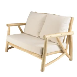 Macabane Ensemble canapé 2 places 2 fauteuils 1 table basse en teck MADURA Blanc New