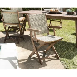 Macabane Ensemble de 2 fauteuils de jardin pliants en bois Acacia et rotin synthétique New