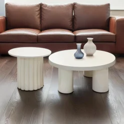 3S. x Home Ensemble de 2 tables basses rondes avec piètement style colonne Storia Crème Outlet