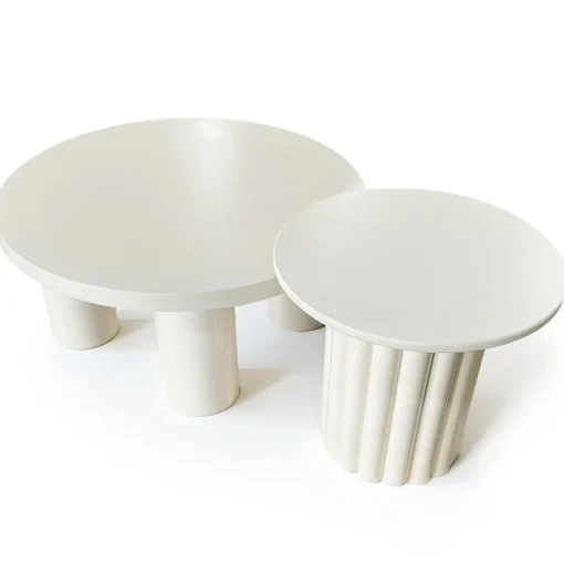 3S. x Home Ensemble de 2 tables basses rondes avec piètement style colonne Storia Crème Outlet