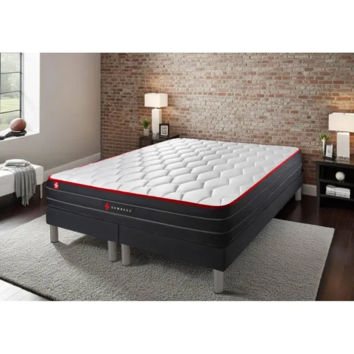 Somness Ensemble double sommier matelas ressorts ensaches et memoire de forme Discount