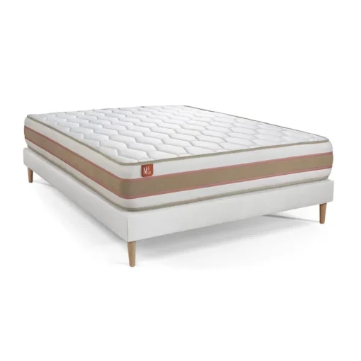 Marmottes & Co Ensemble LE DÉLICAT Ressorts ensaches Memoire de forme 5 zones de confort et sommier kit Blanc New