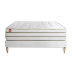 Marmottes & Co Ensemble LE DOUILLET Memoire de forme BioVisco Maxi epaisseur et sommier kit Blanc Hot