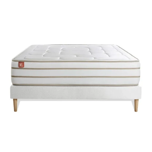 Marmottes & Co Ensemble LE DOUILLET Memoire de forme BioVisco Maxi epaisseur et sommier kit Blanc Hot
