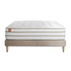 Marmottes & Co Ensemble LE DOUILLET Memoire de forme BioVisco Maxi epaisseur sommier kit Beige Hot