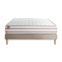 Marmottes & Co Ensemble LE DOUX Memoire de forme 3 zones de confort sommier kit Beige