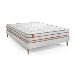 Marmottes & Co Ensemble LE DOUX Memoire de forme 3 zones de confort sommier Blanc Outlet