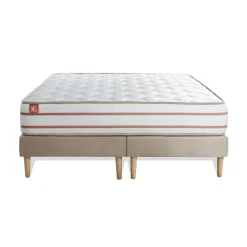 Marmottes & Co Ensemble LE DOUX Memoire de forme 3 zones de confort double sommiers Beige Sale