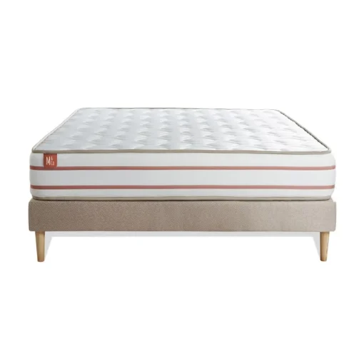 Marmottes & Co Ensemble LE DOUX Memoire de forme 3 zones de confort sommier Beige Outlet