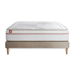 Marmottes & Co Ensemble LE PAISIBLE Memoire de forme BioVisco sommier kit Beige Discount