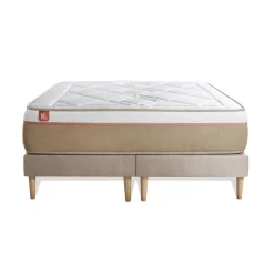 Marmottes & Co Ensemble LE SOYEUX Ressorts ensaches Memoire de forme BioVisco double sommiers Beige