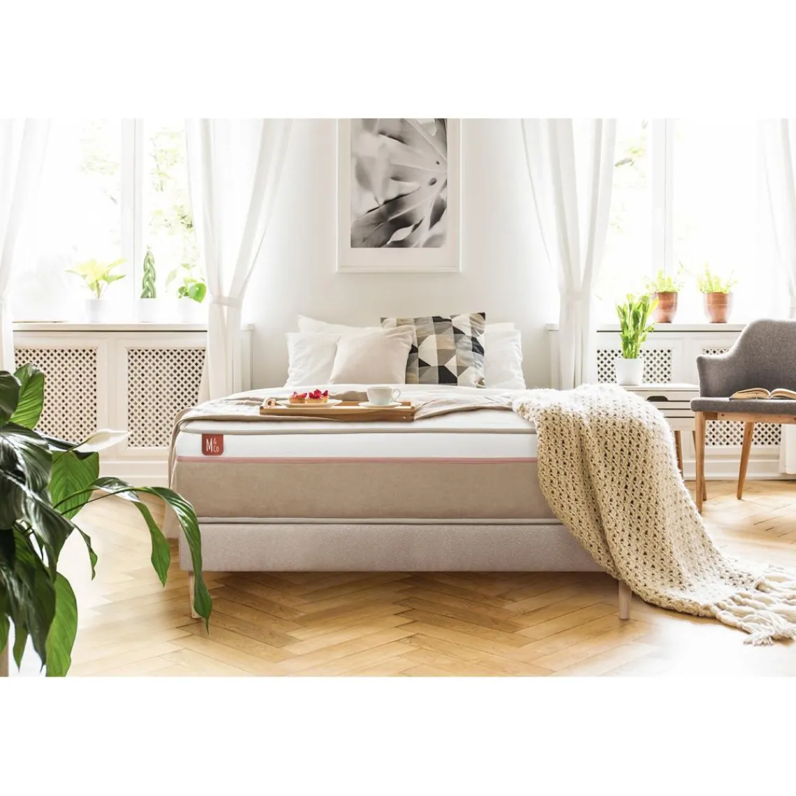 Marmottes & Co Ensemble LE SOYEUX Ressorts ensaches Memoire de forme BioVisco sommier Beige Outlet