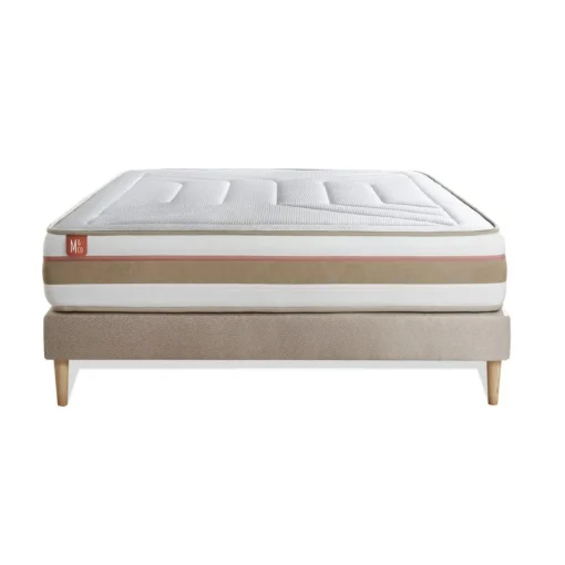 Marmottes & Co Ensemble LE TENDRE Ressorts ensaches Memoire de forme 7 zones de confort sommier kit Beige