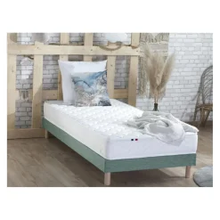 Selenia Ensemble Matelas Ressorts Fermes biconiques SPECTOS + Sommier Made in France - Sommier Vert céladon New