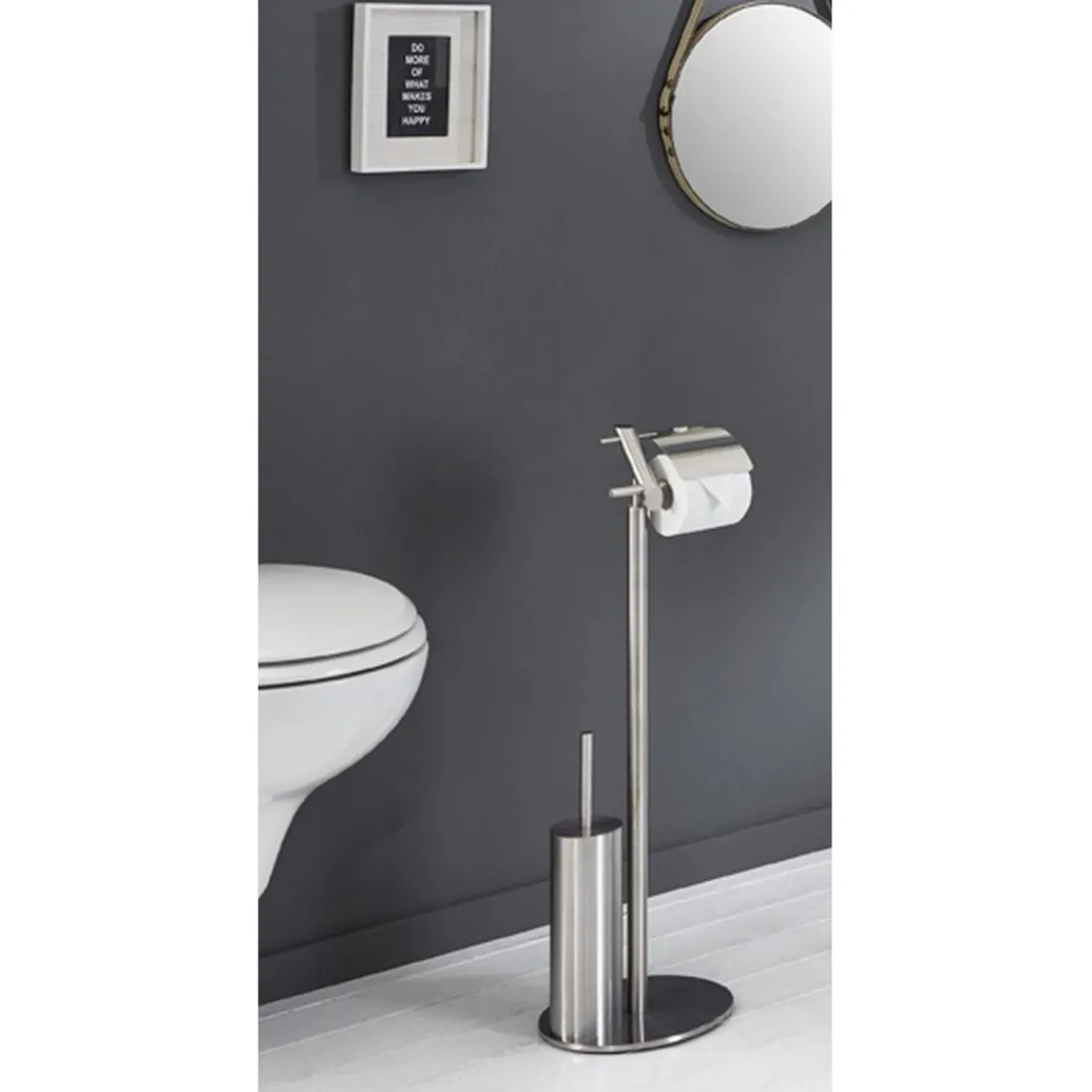 3S. x Home Ensemble WC avec porte papier et brosse intégrée, pied en Inox massif Argenté Clearance