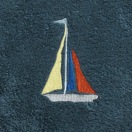 Becquet Essuie-mains rond brodé bateau SAILOR Bleu Marine Discount