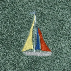 Becquet Essuie-mains rond brodé bateau SAILOR Vert Eucalyptus
